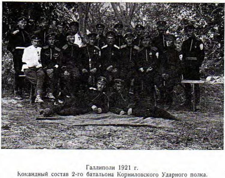 Галлиполи 1921 г. Командный состав 2-го батальона Корниловского Ударного полка.